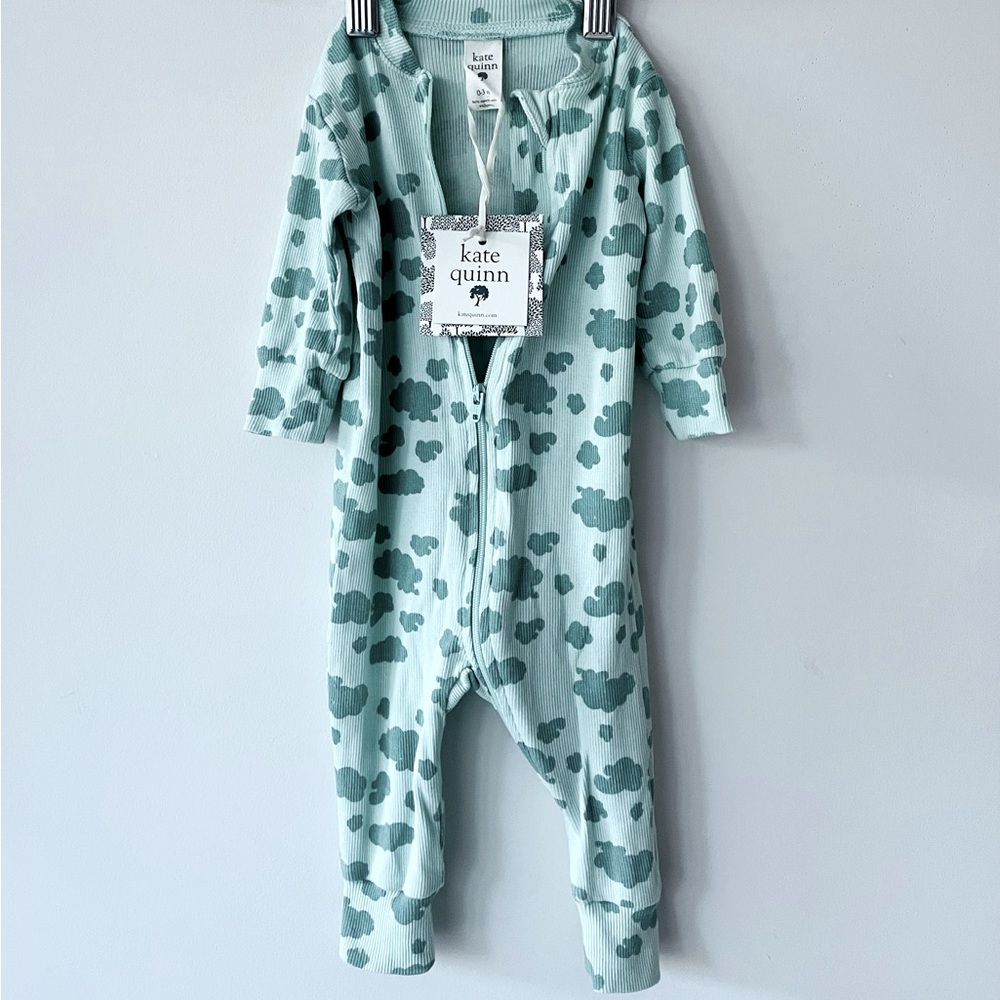 NWT Kate Quinn long sleeve zipper sleeper pajamas turquoise romper playsuit